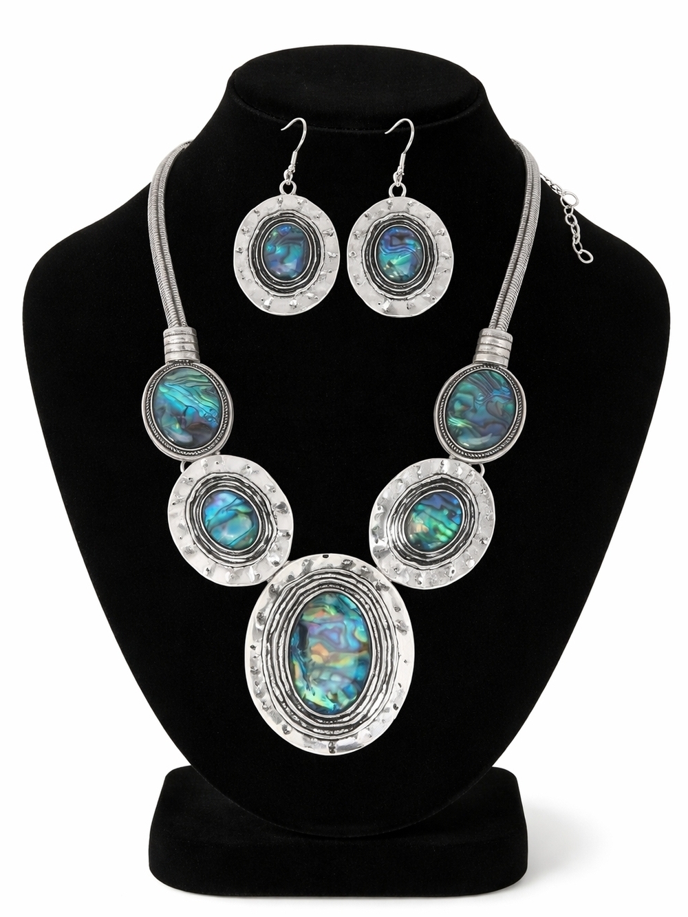 Iridescent Stone Statement Necklace & Earrings Set